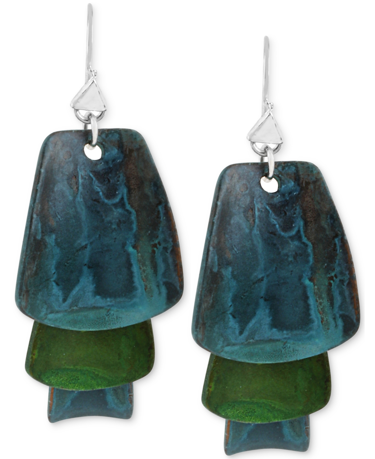 Silver-Tone Layered Blue and Green Patina Earrings