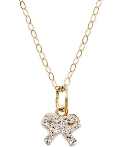 Children's Swarovski Crystal Bow Pendant Necklace in 14k Gold (1/8 ct. t.w.)