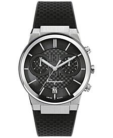 Men's Swiss Chronograph Ferragamo Sapphire Black Silicone Strap Watch 41mm