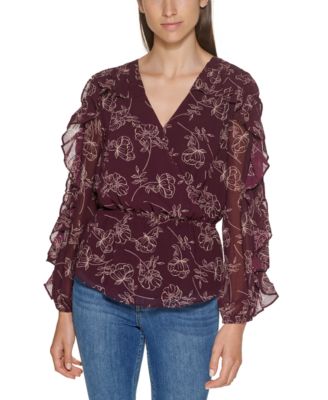 Calvin Klein - Printed Ruffled Faux-Wrap Top