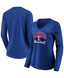 Women's Royal Texas Rangers Victory Script V-Neck Long Sleeve T-shirt