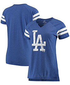 Women's Royal, White Los Angeles Dodgers Tri-Blend Wordmark Notch Neck T-shirt