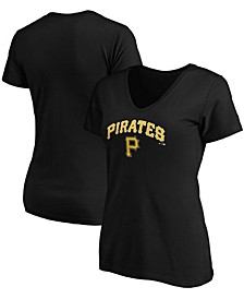 Women's Black Pittsburgh Pirates Team Logo Lockup V-Neck T-shirt