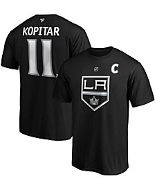 Men's Anze Kopitar Black Los Angeles Kings Team Authentic Stack Name and Number T-shirt
