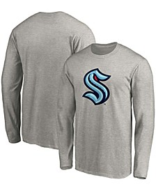 Men's Heather Gray Seattle Kraken Primary Logo Long Sleeve T-shirt