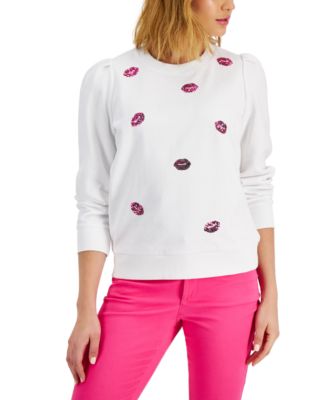 Charter Club - Sequin-Embellished Lip-Graphic Sweatshirt