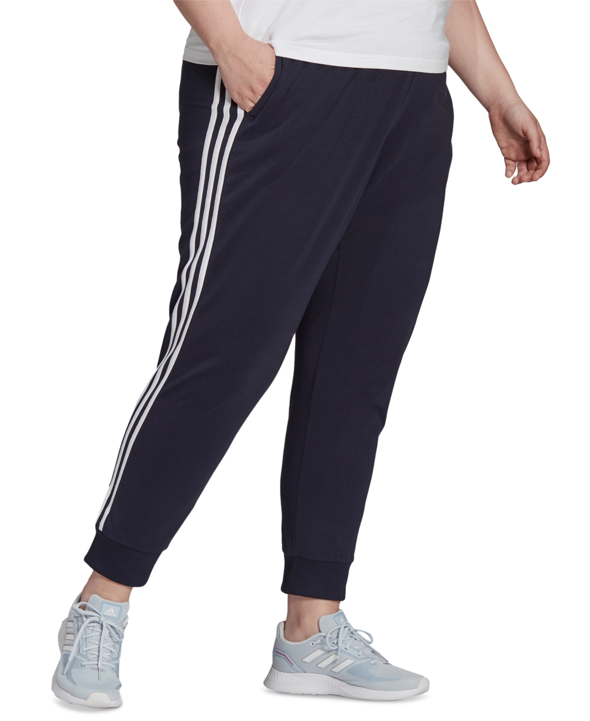 adidas Essentials Plus Size 3-Stripe Tapered Pants -white