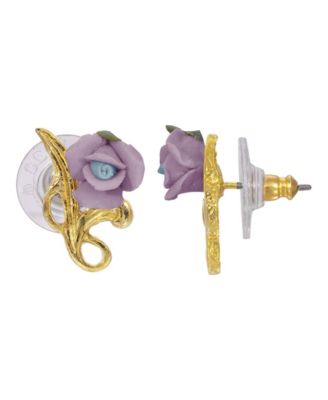 2028 14K Gold Plated Rose Button Earring - Lavendar 22$