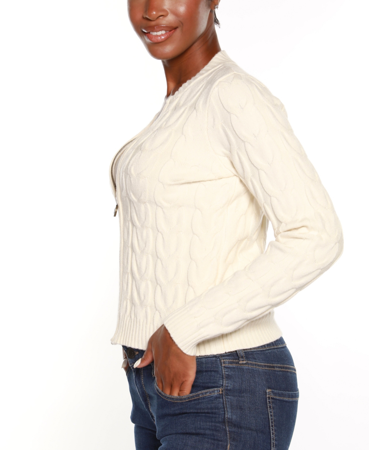 Belldini Women's Black Label Zip Cable Sweater
