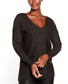 Black Label V-Neck Sweater with Cable Detail