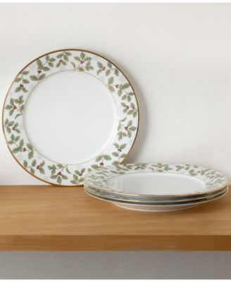 Holly & Berry Gold Set of 4 Dinner Plates, 10.50"