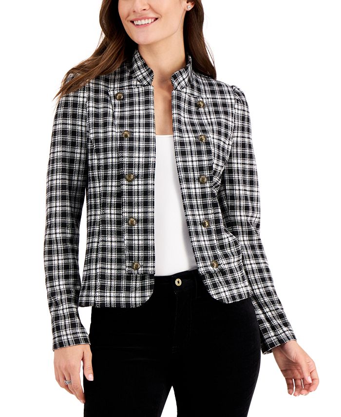 Tommy Hilfiger Plaid Banded-Collar Military Jacket & Reviews - Jackets ...
