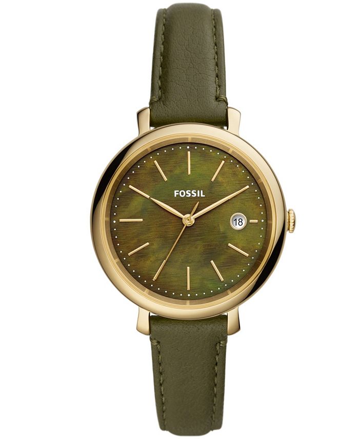 Fossil Women's Jacqueline Solar Green Leather Strap Watch 36mm Macy's