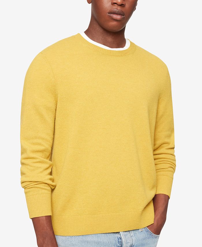 Calvin Klein Men's Solid Crewneck Merino Wool Sweater - Macy's