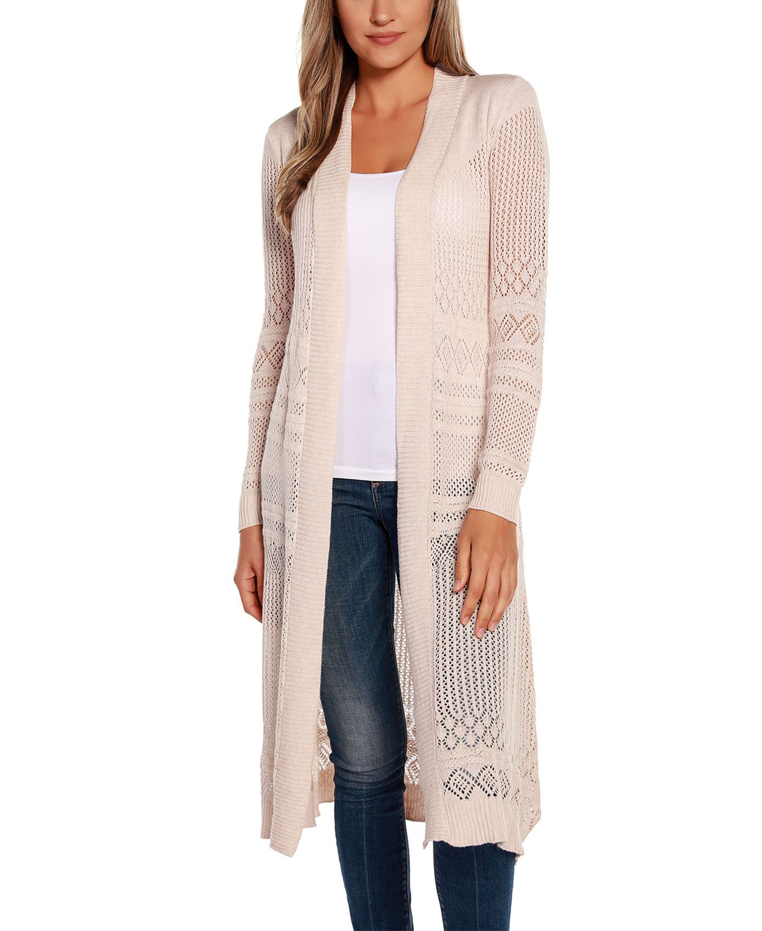 Women's Pointelle-Stitch Duster Cardigan Sweater