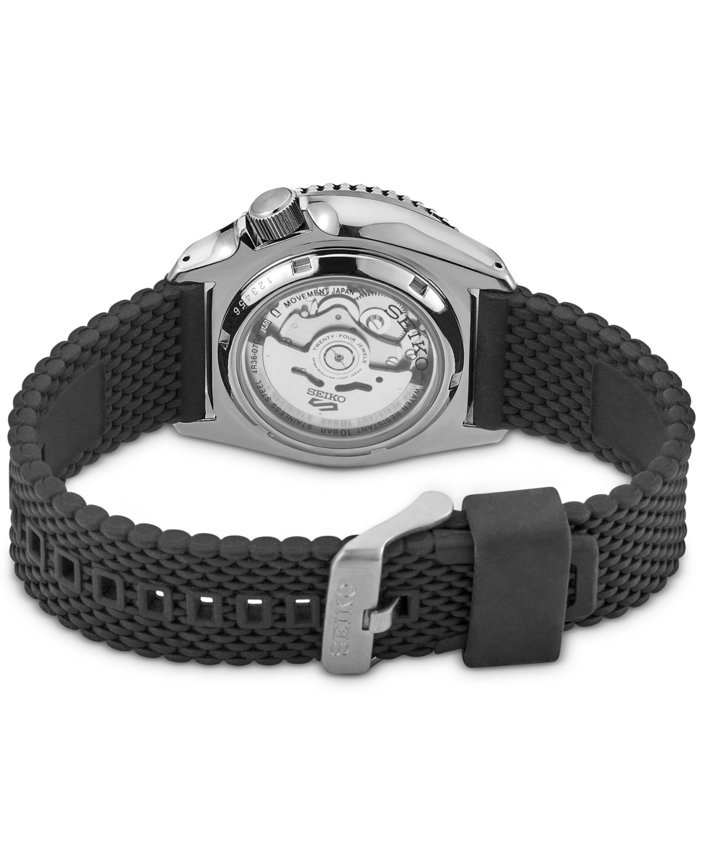 Мужские часы Seiko Automatic 5 Sports Black Silicone Strap Watch 43mm — фото 3