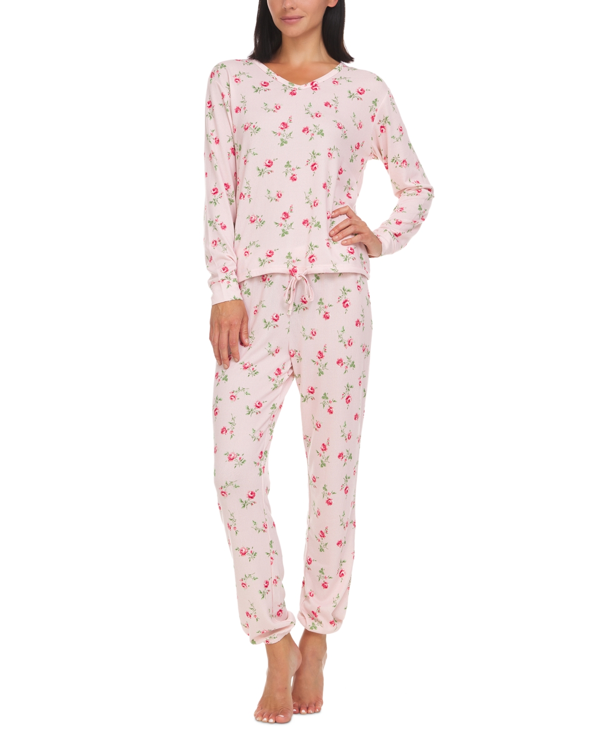 Flora By Flora Nikrooz Jenna Printed Sweater Knit Pajama Set In Pink Modesens