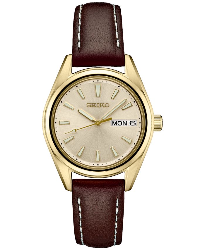 Seiko Women's Essentials Brown Leather Strap Watch 30mm & Reviews - All  Watches - Jewelry & Watches - Macy's