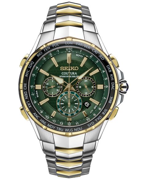 Мужские часы Seiko Chronograph Solar Coutura Radio Sync Two-Tone Stainless Steel Bracelet Watch 45mm