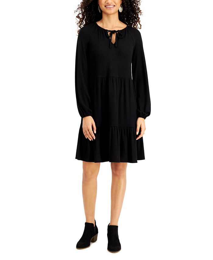Macy's black long sleeve dress store