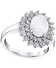 Opal (1-1/20 ct. t.w.) & White Topaz (1-1/4 ct. t.w.) Halo Ring in Sterling Silver