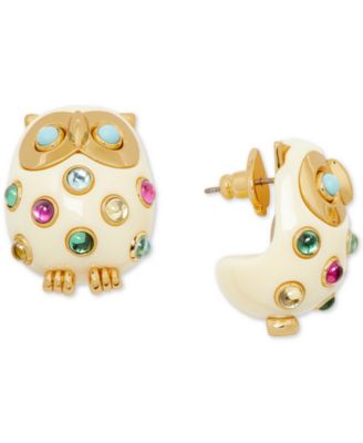 kate spade new york - Gold-Tone Pav&eacute; & Stone Owl Huggie Hoop Earrings