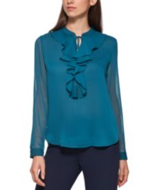 Ruffled Sheer-Sleeve Top