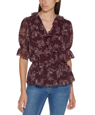 Calvin Klein - Floral Print Faux Wrap Blouse