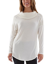 Juniors' Mixed-Knit Cowlneck Tunic Sweater