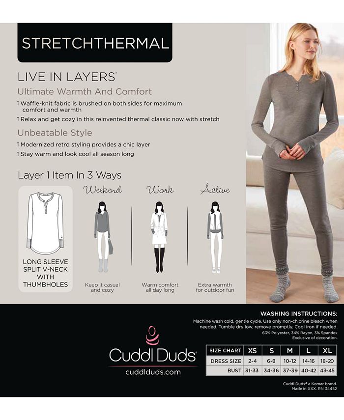 Cuddl Duds Stretch Thermal Henley Top Macy's