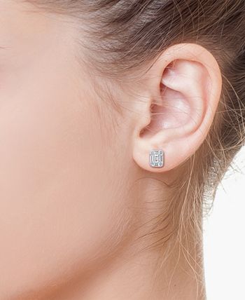 EFFY Collection - Diamond Round & Baguette Cluster Stud Earrings (3/4 ct. t.w.) in 14k White Gold