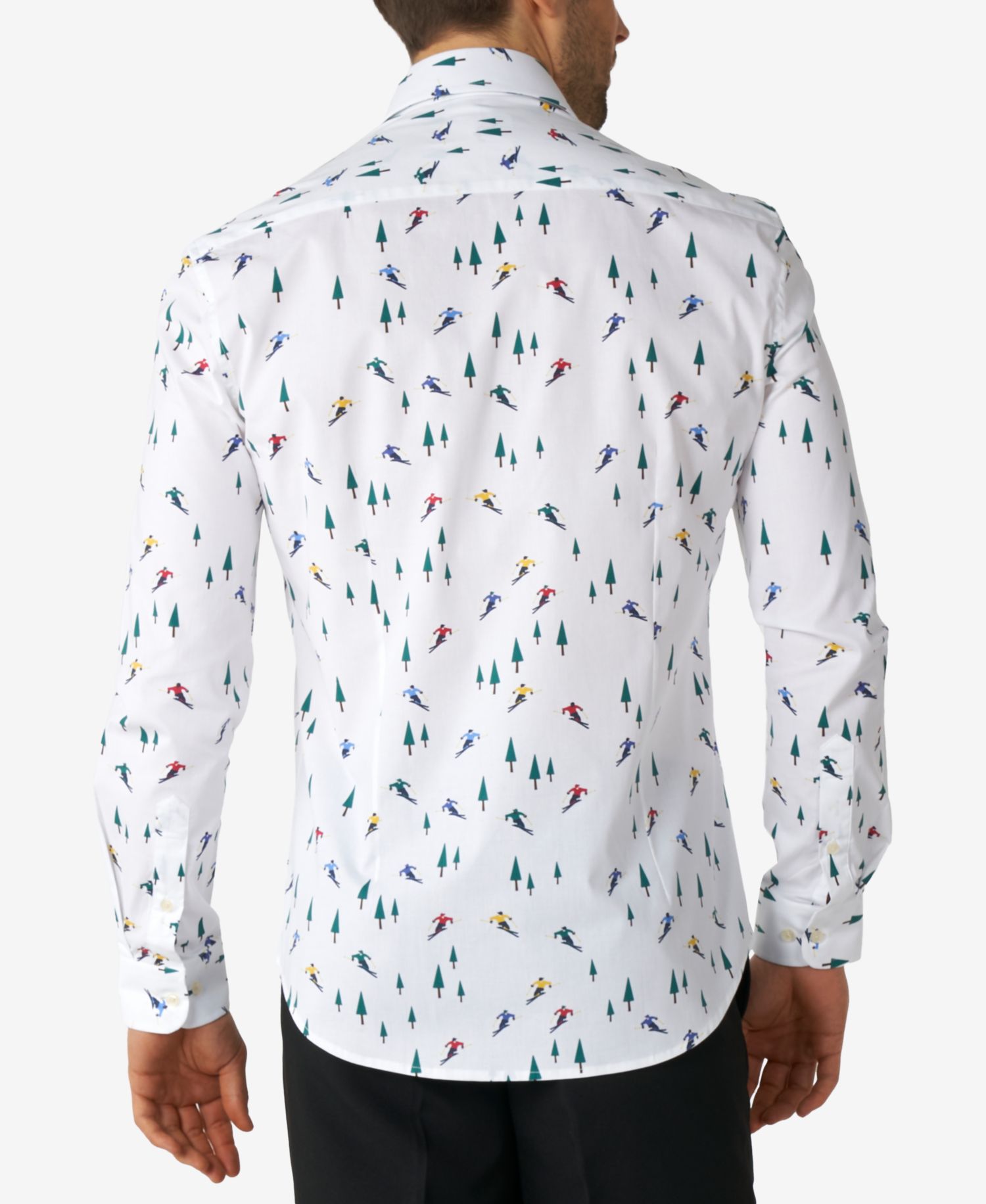 Men's Christmas Shirt - Winter Sports Icons Button Up Dress Shirt - Slim Fit - White - Long sleeve