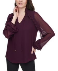 Ruffle Trim Long Sleeve Blouse