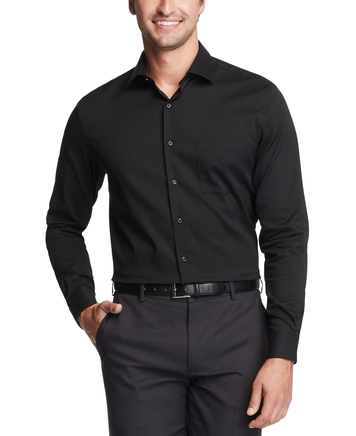 Shop Van Heusen Men's Big & Tall Classic/regular-fit Stain Shield Solid Dress Shirt In Black