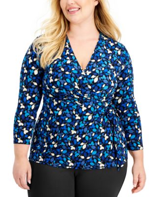 Anne Klein - Plus Size Printed Faux-Wrap Top