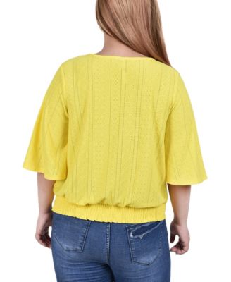 Plus Size Smocked Hem Knit Eyelet Top