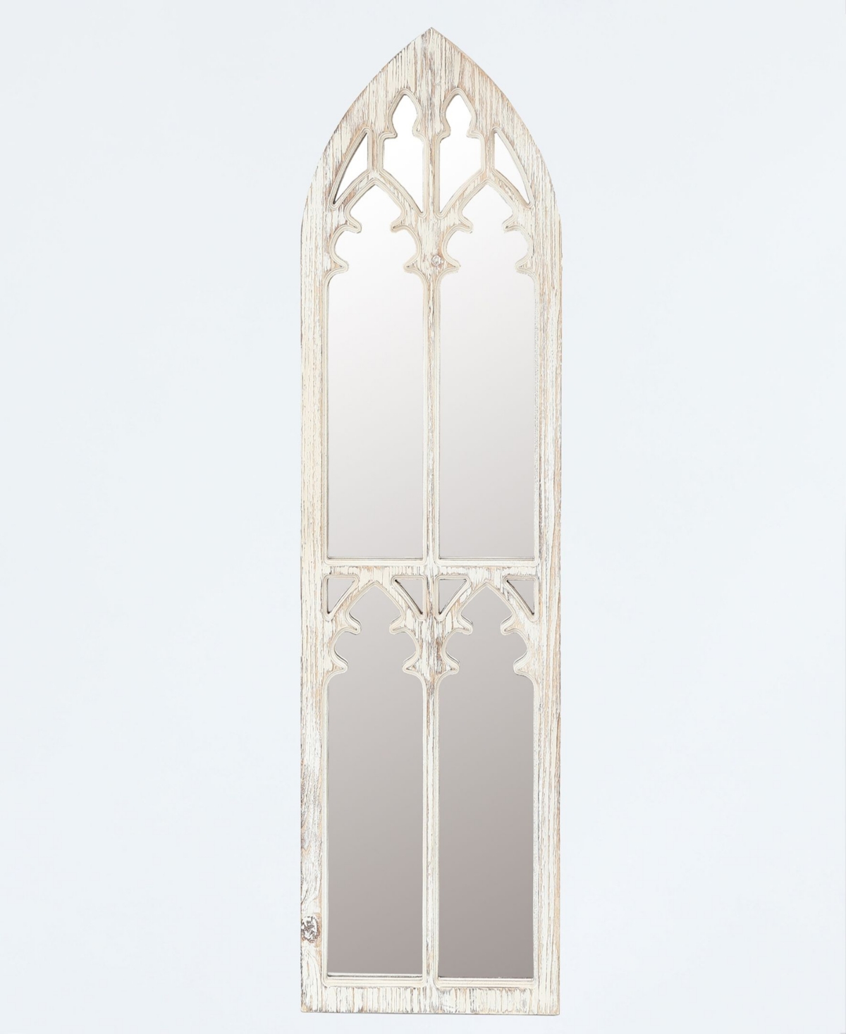 Weathered White Wood Cathedral Framed Wall Mirror - Weathered white