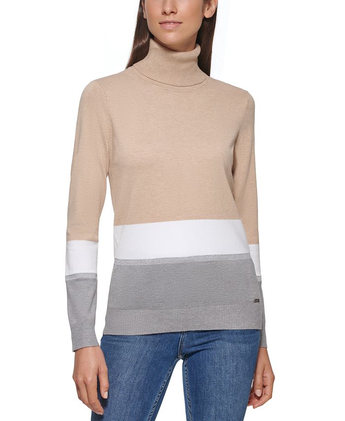 Calvin Klein Colorblock Turtleneck Sweater & Reviews - Tops - Women - Macy's