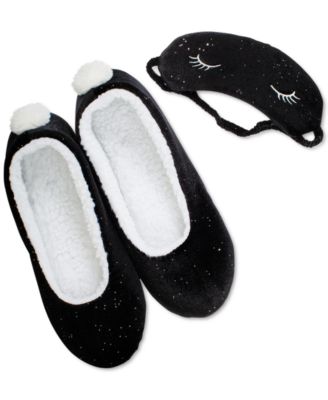 Totes - Women's Velour Slippers & Eye Mask Set