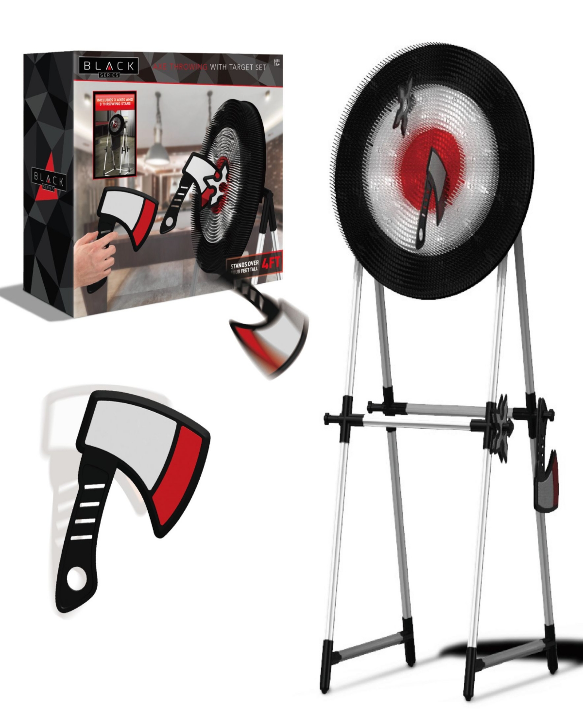 Black Series Axe Throwing Target Set-3 Plastic Axes, Indoor/outdoor In Black