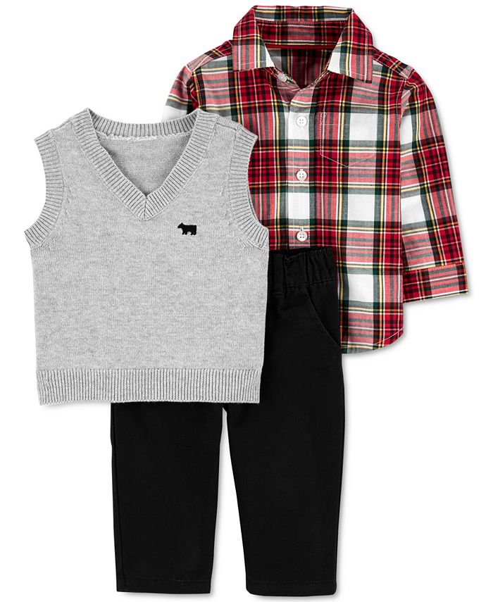 Carter's Baby Boys 3Pc. Sweater Vest, Plaid Shirt & Pants Set Macy's