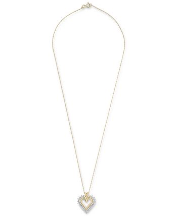 Macy's - Diamond Double Heart 18" Pendant Necklace (1/2 ct. t.w.) in 10k Gold
