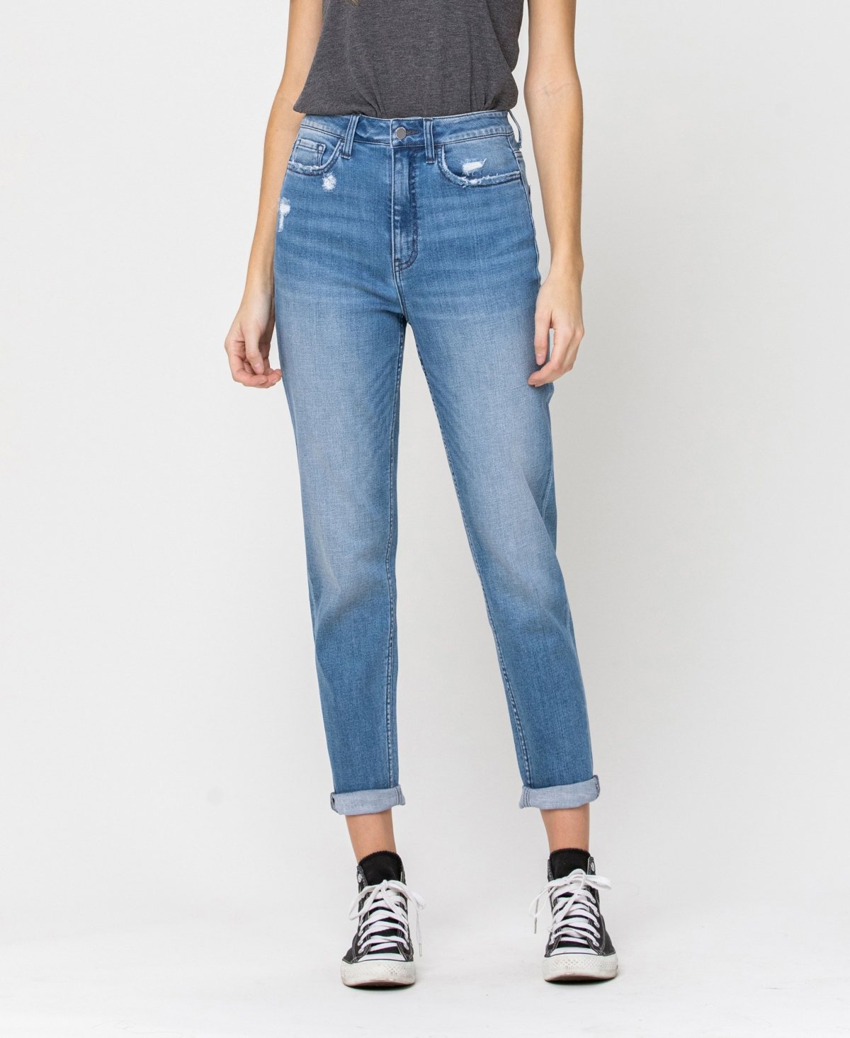  Women's Stretch Roll Up Mom Jeans
