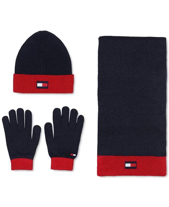 Tommy Hilfiger - Men's Flag Patch Beanie, Gloves & Scarf Set