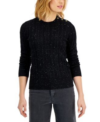 Charter Club - Button-Shoulder Cable-Knit Sweater, Created for Macy's