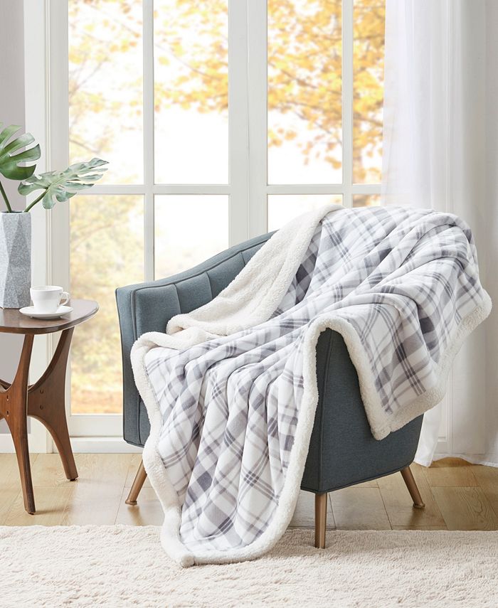 Martha Stewart Collection Plaid Reversible Classic Sherpa Throw, 50" x