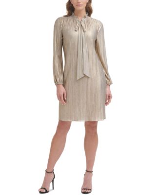 DKNY - Metallic Pleated Shift Dress