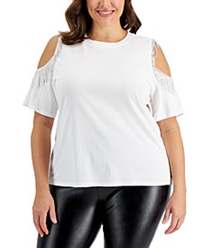 Plus Size Rhinestone Fringe Cold-Shoulder Top, Created for Macy's