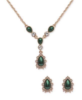 Photo 1 of Charter Club Gold-Tone Crystal & Colored Pear-Shape Imitation Pearl Lariat Necklace & Drop Earrings Set, 