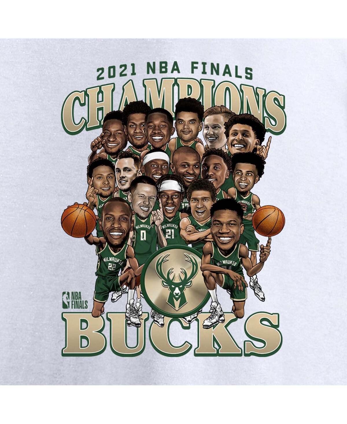 Men'sMilwaukee Bucks 2021 Nba Finals Champions Team Caricature Roster T-shirt - White